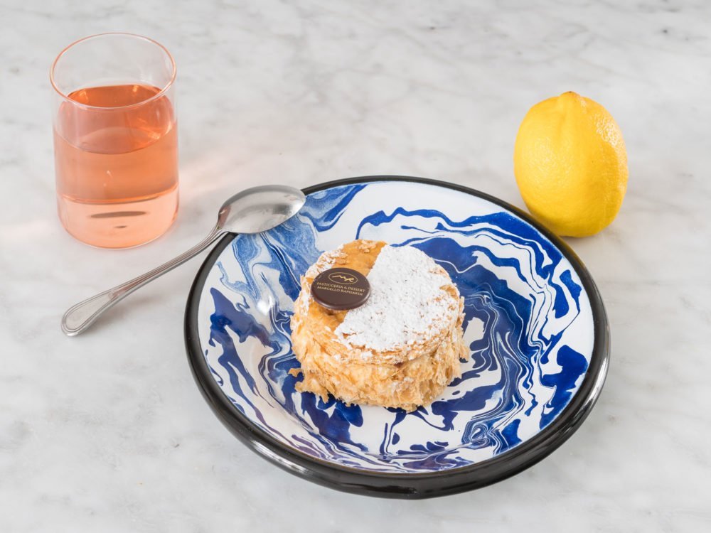 Millefeuille cake with herbal tea